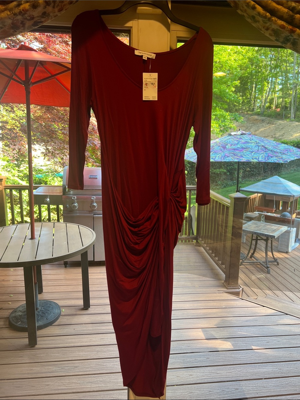 NWT Nordstrom Rack Burgundy Draped Maxi Dress, covers problem areas so well.